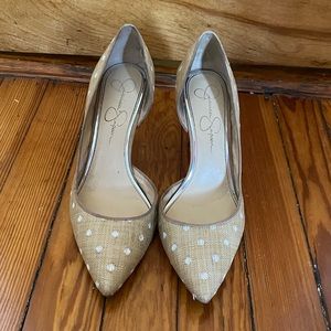 Woven Polka Dot Jessica Simpson D’Orsay Stiletto Heels
